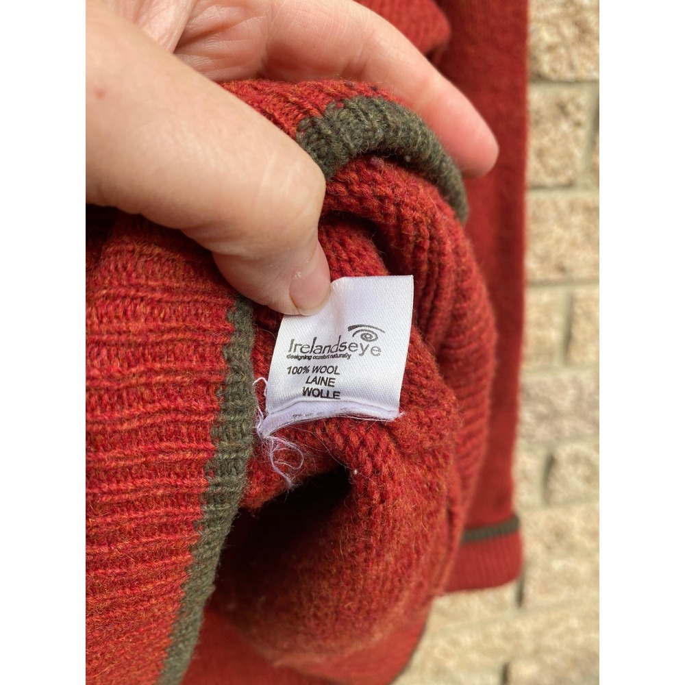 IrelandsEye 100% Wool Quarter Zip Sweater Red Made Ireland Heritage Academia 90s - Picture 4 of 5